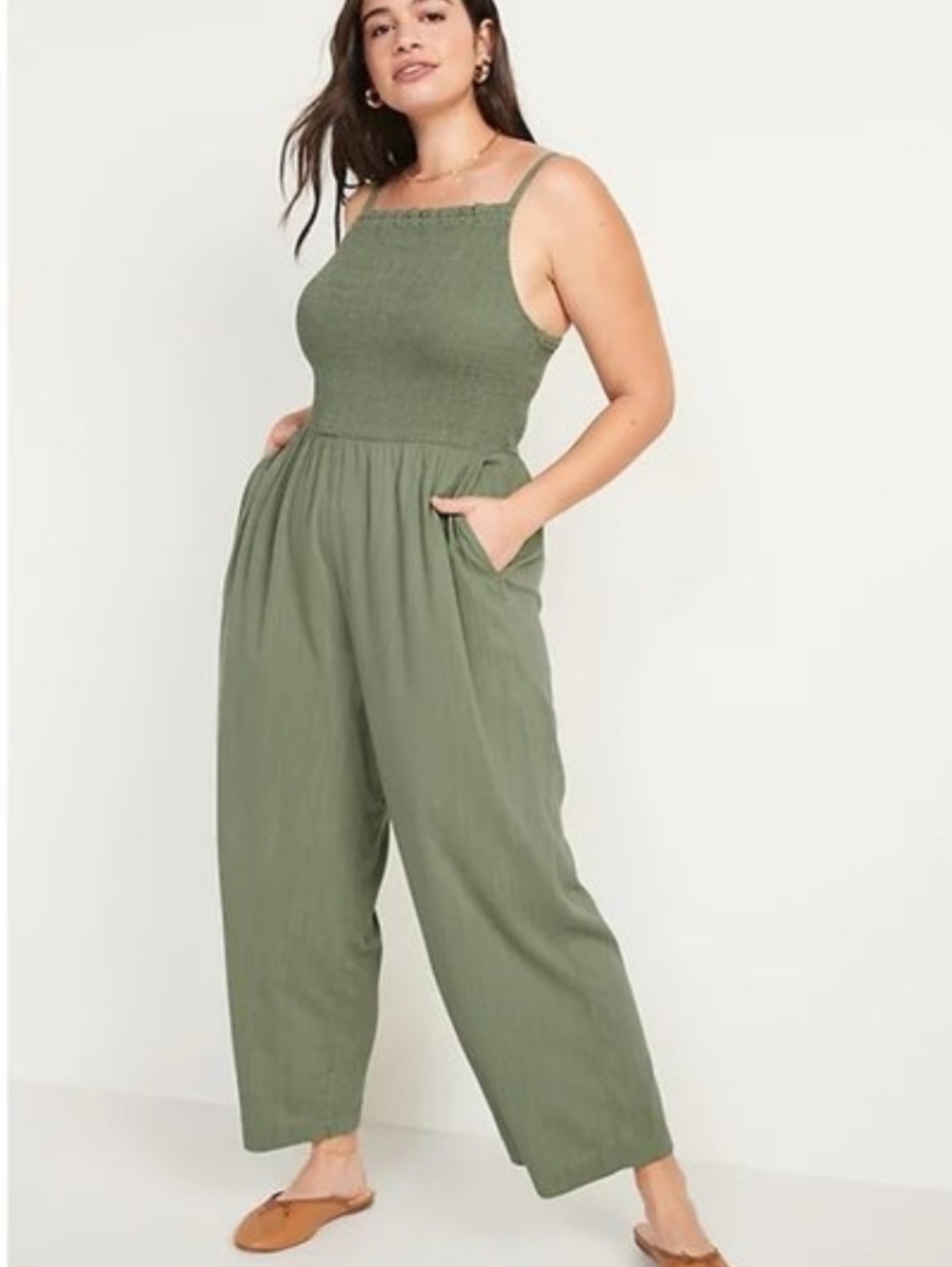 Old Navy Olive Green Smocked Jumpsuit
